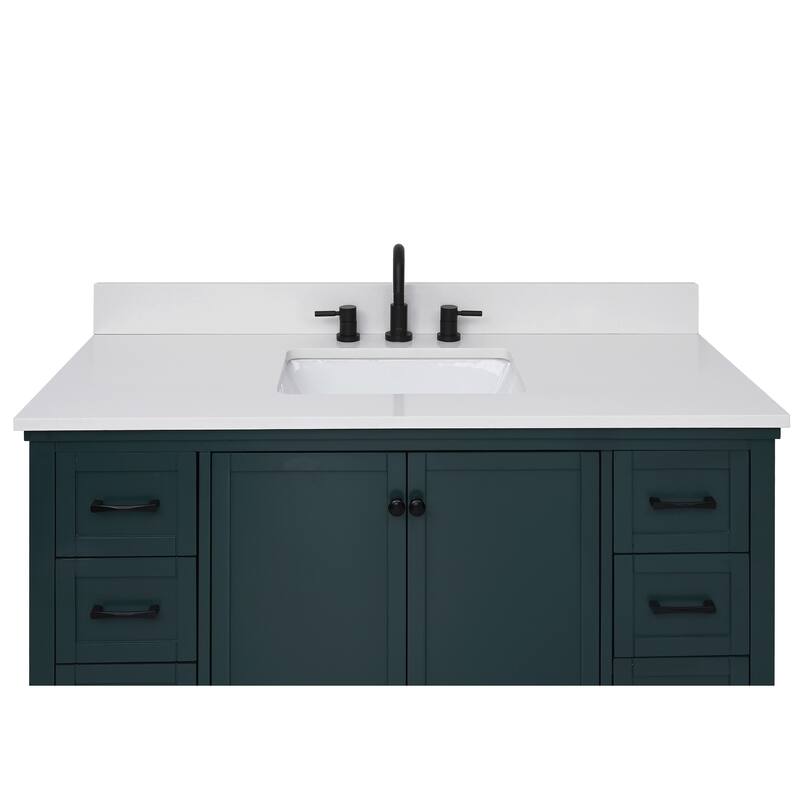 Avanity Quartz Vanity Top with Rectangular Undermount Sinks - 49" Single Sink - Everest White