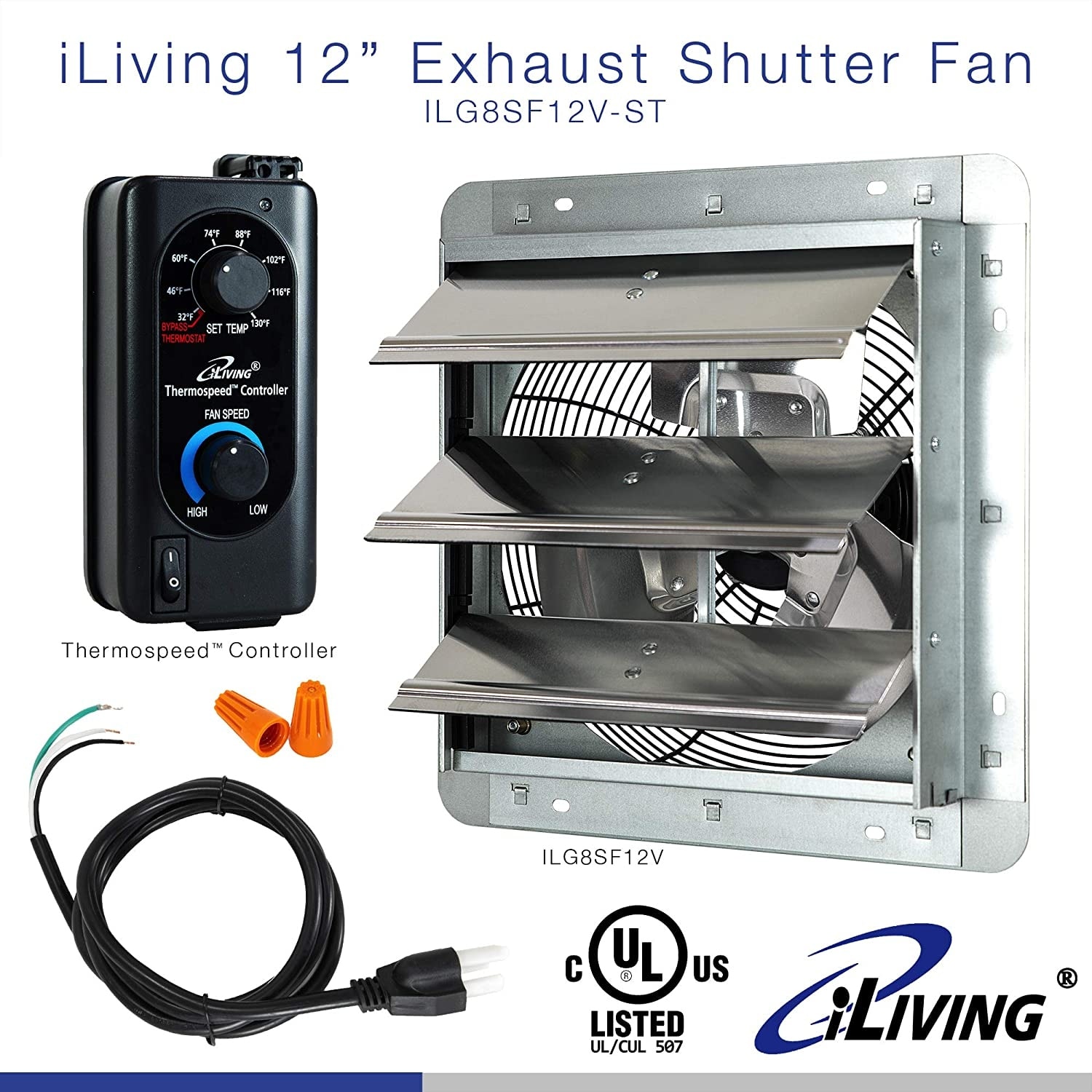 Shop Iliving 12 Shutter Exhaust Fan With Thermospeed Tm Controller Overstock 32011031