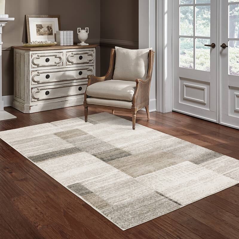 Bastia Carved Block Ivory/Gray Area Rug - 9' 10" x 12' 9" - Rectangle