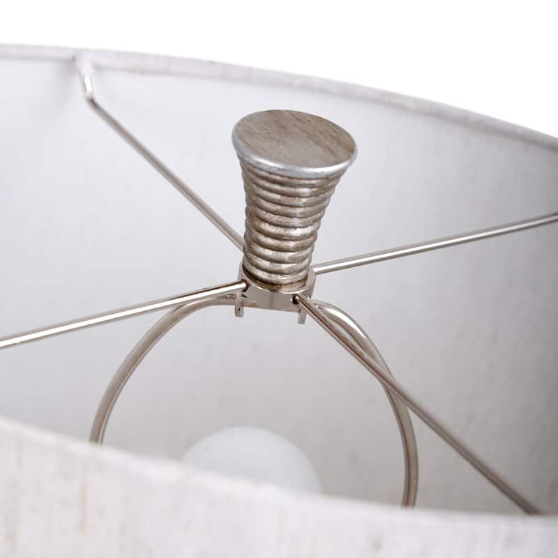 StyleCraft Haverhill Wood and Silver Textured Coil Banded Table Lamp with Oatmeal Drum Shade