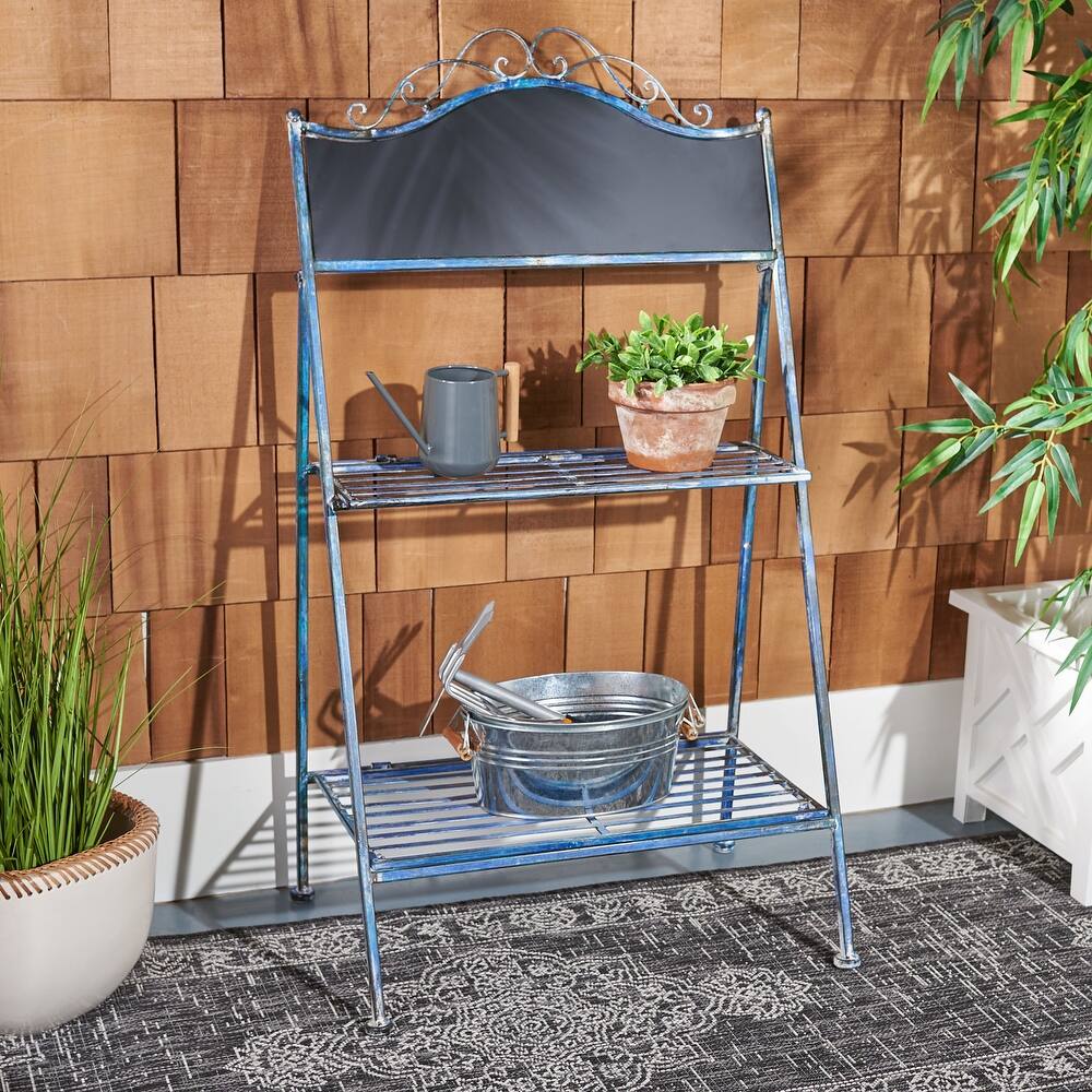 SAFAVIEH Outdoor Nyah Victorian Iron 2-Tier Plant Stand. - 24.5" W x 15.8" L x 43" H - 25Wx16Dx43H