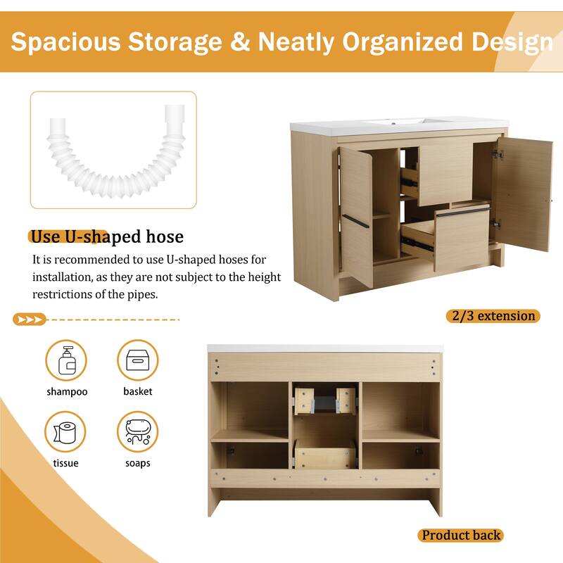 Malwee 24"/30"/36"/48"/60" Bathroom Vanity with Sink, FreeStanding Vanity with Soft Close Door and Drawer