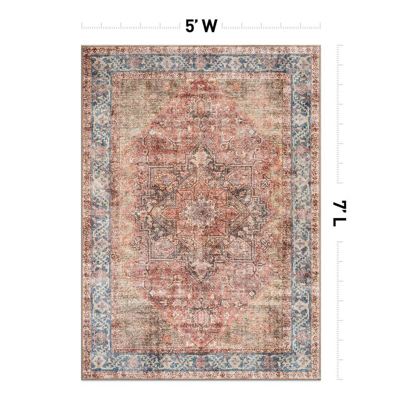 Beige Classic Washable Rug - Flat Pile, Non-Slip, Versatile for Any Room