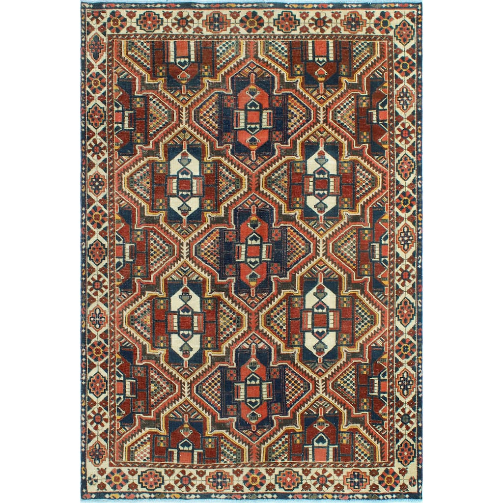 Vintage Distressed Antonio Navy/Beige Rug - 6'7" x 10'3"