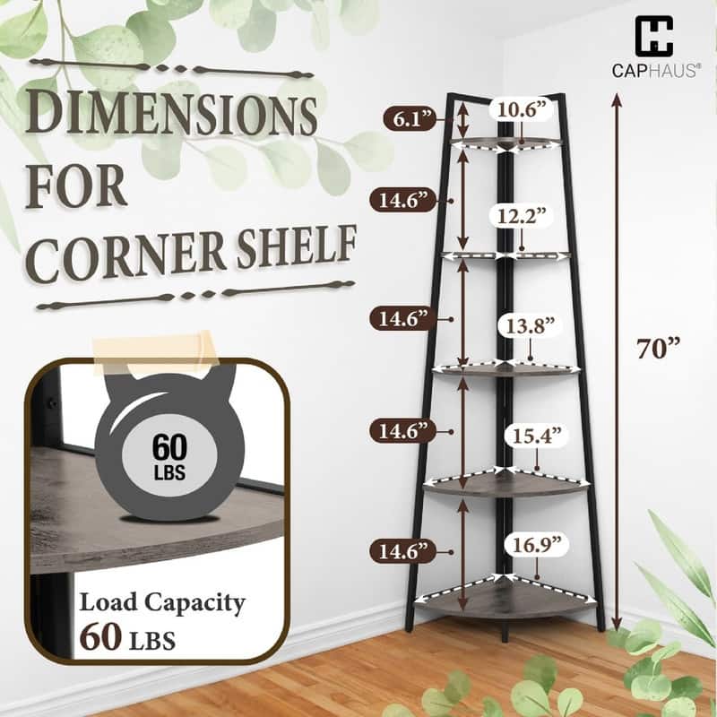 Corner Shelf Stand - 17.7"D x 17.7"W x 70"H