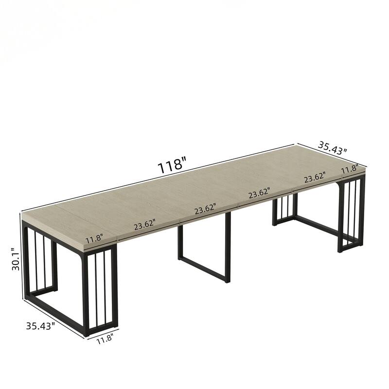 23.62" - 118" Stretching Length, Modern Extendable Dining Table,Seats 2-10 People,,Space-Saving Wood Dining Table for Kitchen