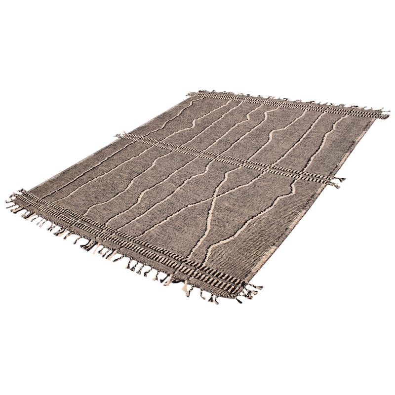 ECARPETGALLERY Hand-knotted Tangier Black, Cream Wool Rug - 9'3 x 12'1