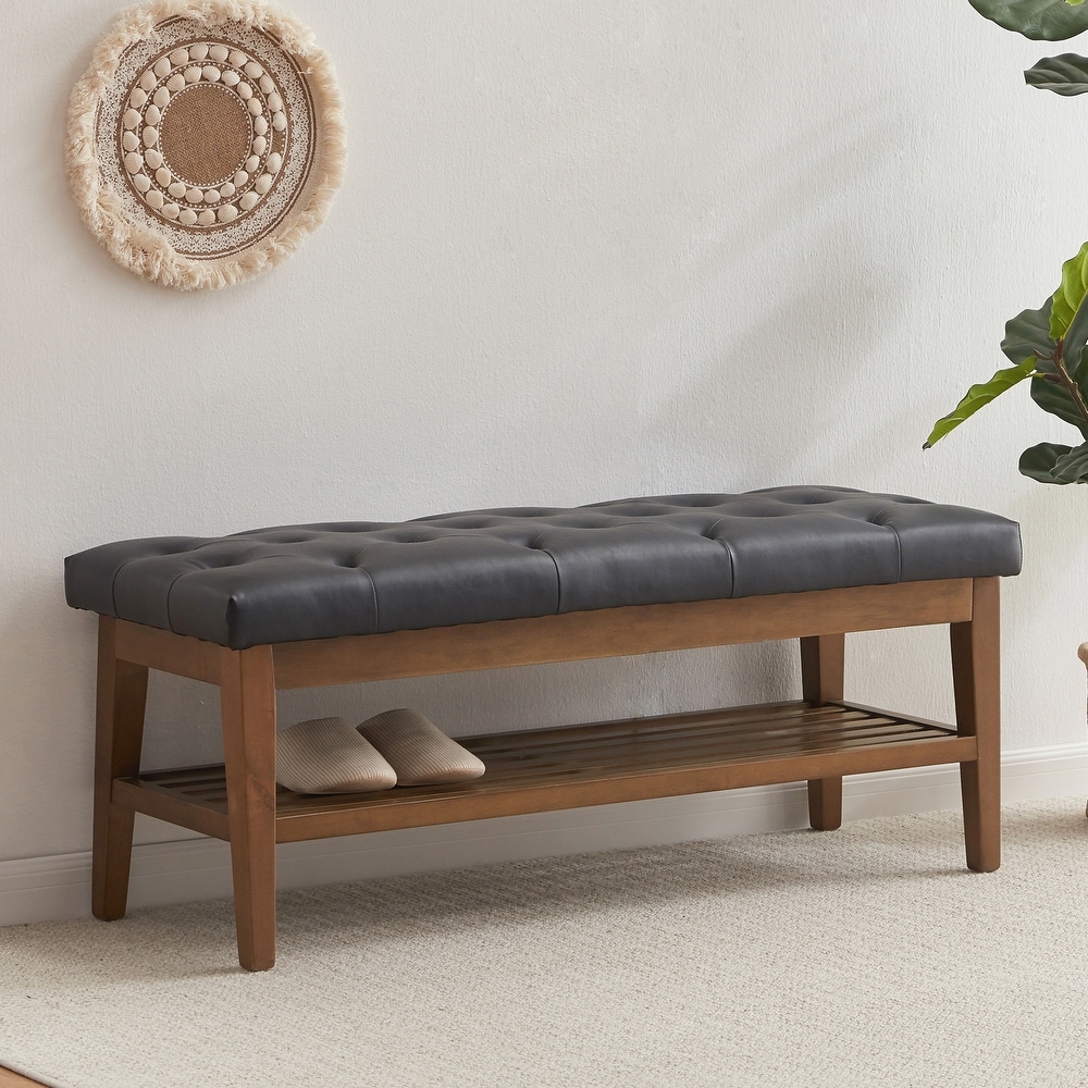 Leather bench online with arms
