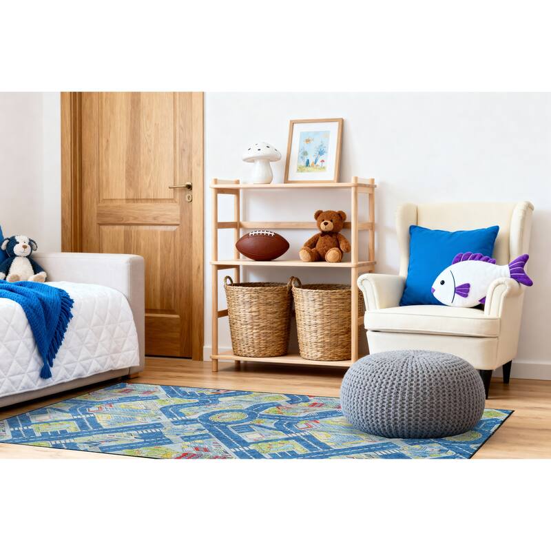 Dynamic Rugs Kidz Blue/Green/Multi Polyester Children's Area Rug