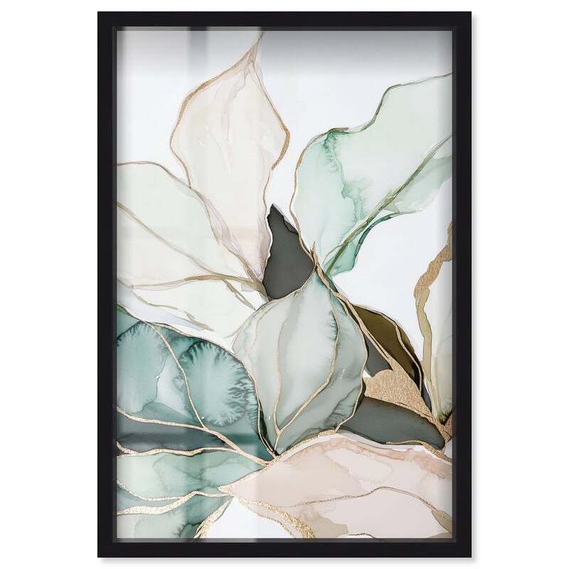 Pastel Leaves with Gold III Shadowbox by Art Remedy - Black - 30" x 45"
