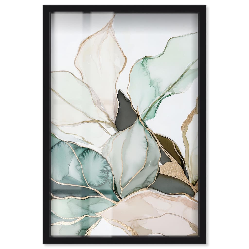 Pastel Leaves with Gold III Shadowbox by Art Remedy