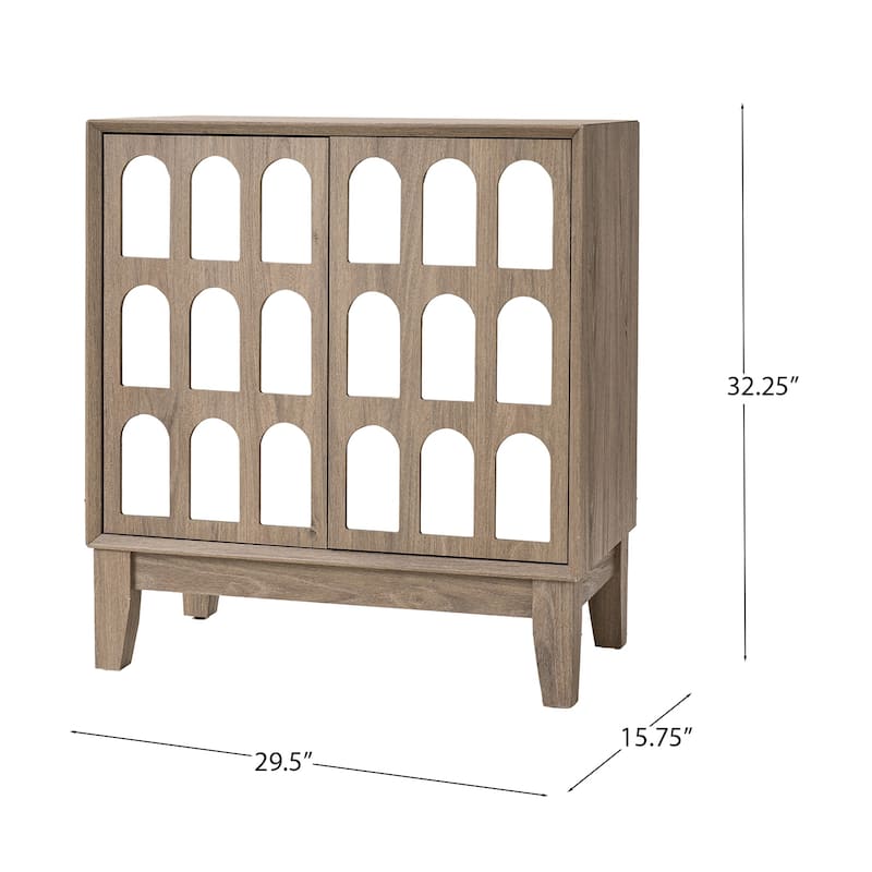 Rossetta Minimalist Style 2-Door Small Archway Mirrors Cuts Design Nightstand with Removable Interior Shelves Solid Wood Legs