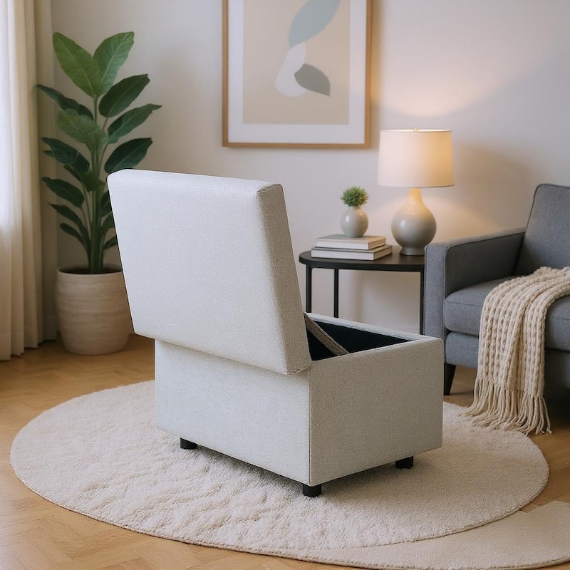 Fabric Storage Ottoman with Hidden Compartment
