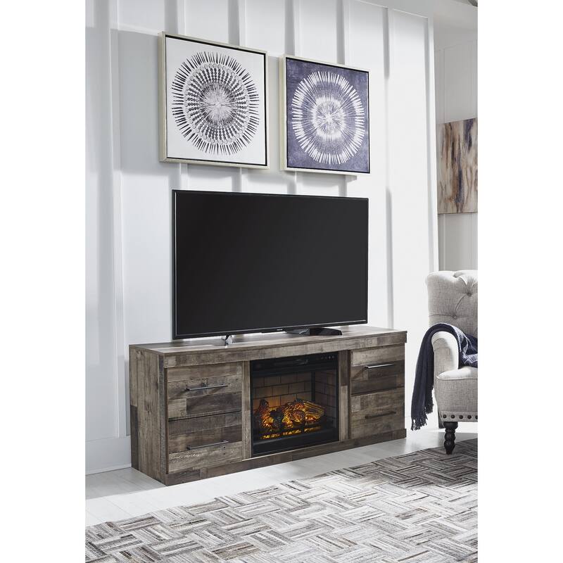 Signature Design by Ashley Derekson Multi Gray 60" TV Stand for TVs up to 69" with Electric Fireplace - 60"W x 15"D x 44.5"H - 60"W x 15"D x 44.5"H - Multi Gray