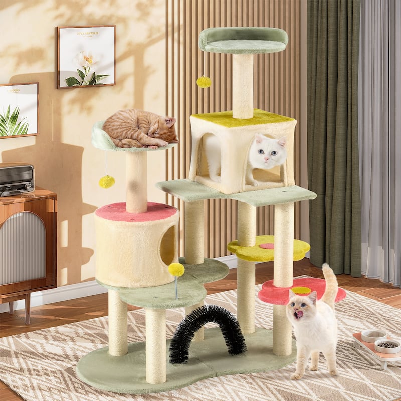 EROMMY Cat Tree Tower,Indoor Cat Tree with Sisal Scratching Posts, Cozy Condo, Sturdy Padded Perch-Colorful Cat Playhouse