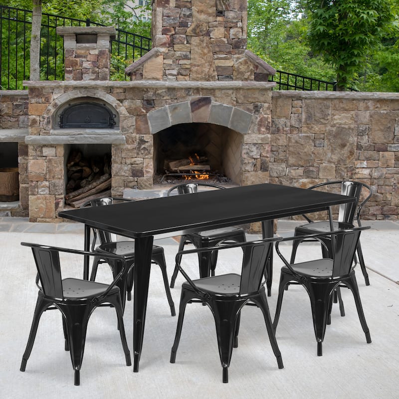 Rectangular Metal Indoor-Outdoor Table Set - Black