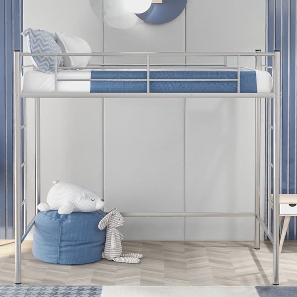 Twin Loft Bed with Steel Frame Two Ladders, Silver - Bed Bath 
