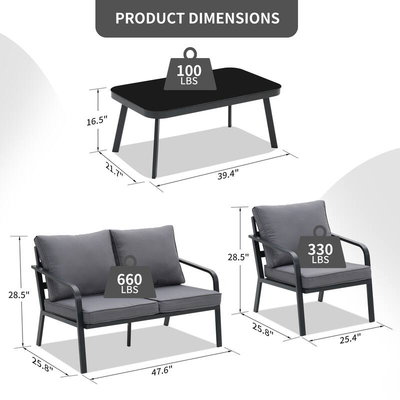 Zenova 2/4 Pcs Aluminum Patio Conversation Set Outdoor Sectional Sofa with Single Chairs