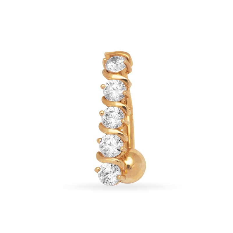 14k Gold 14-Gauge Cubic Zirconia Top Down Curved Bar Body Jewelry Belly Ring (yellow or white) - White