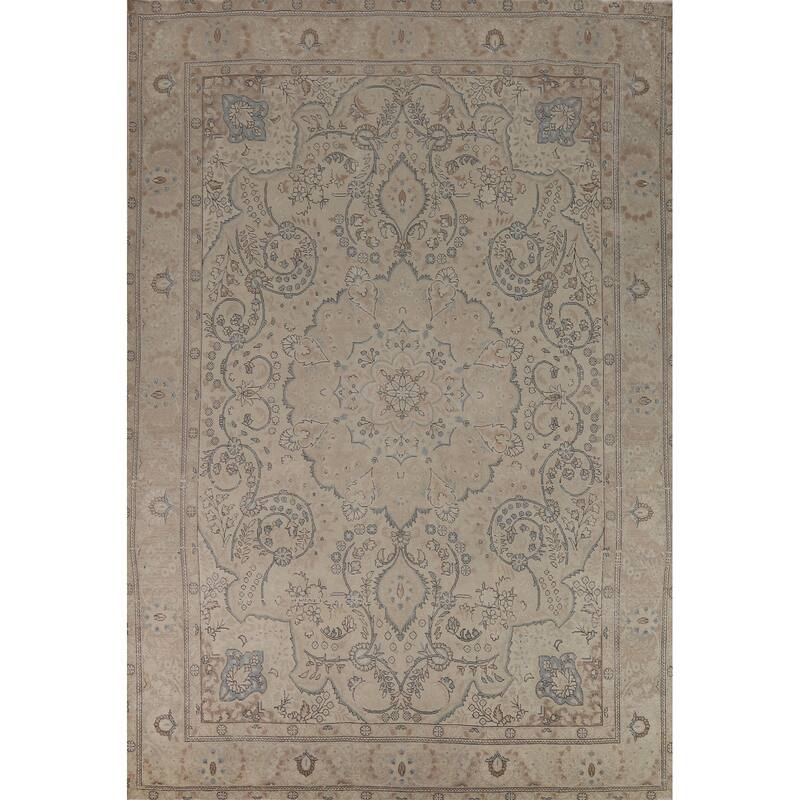 Traditional Floral Tabriz Persian Rug Hand-Knotted Wool Carpet - 9'4"x 13'1"