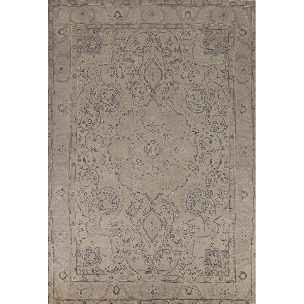 Traditional Floral Tabriz Persian Rug Hand-Knotted Wool Carpet - 9'4"x 13'1"
