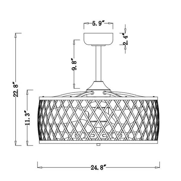 Annas 25 Inch Matte Black and Gold cage Finish Ceiling Lighted Fandelire with Remote