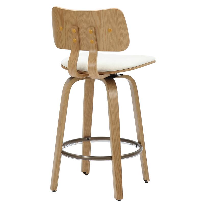 Mid-Century Fabric and Wood 26" Counter Stool with Swivel - Beige and Natural - N/A