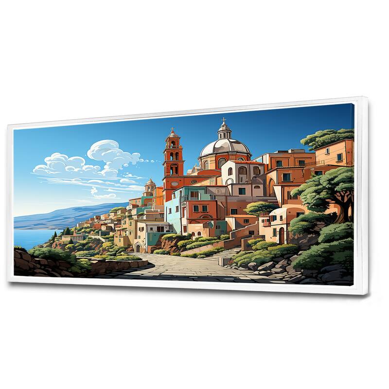 Designart "Italian Village By The Coast II" Landscape Italy Green Wall Decor - Global Entryway Framed Wall Art