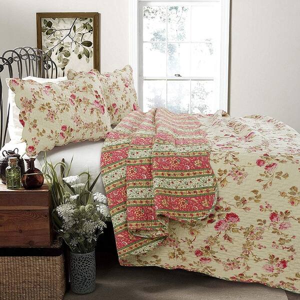 Cozy Line Charleston Cottage Floral Reversible Cotton 3 Piece Quilt Set Overstock 31517362