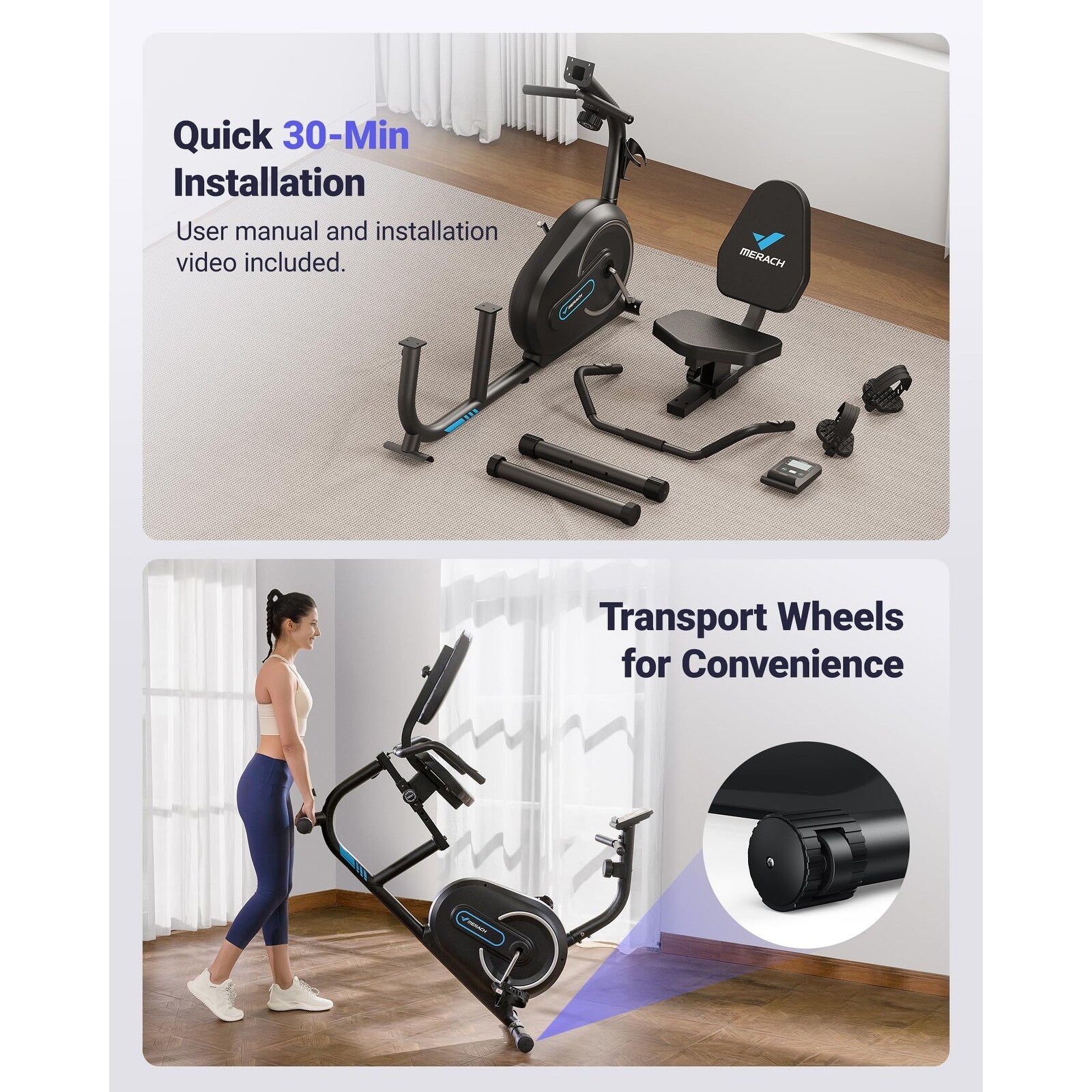 MERACH Recumbent Exercise Bike For Home With Smart Bluetooth And Exclusive App Connectivity LCD Heart Rate Handle Magnetic Recumbent Bikes S08