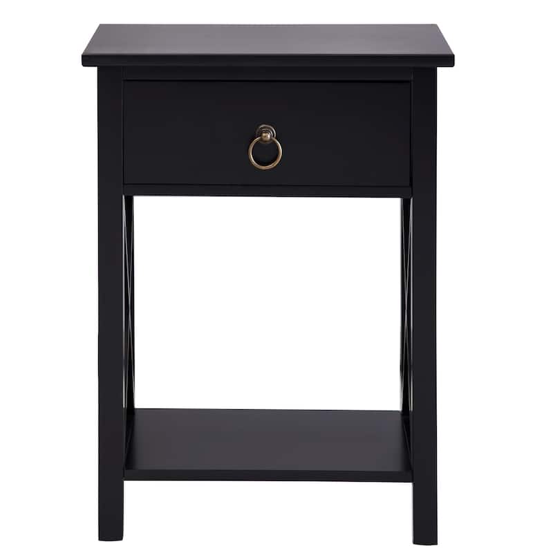 Space-Saving Wooden Side Table with Storage Drawer and Spacious Compartment