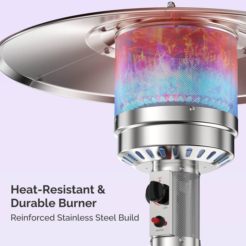 48,000 BTU Patio Propane Heater for Outdoor Use, Double-Layer Stainless Steel Burner and Wheels - N/A