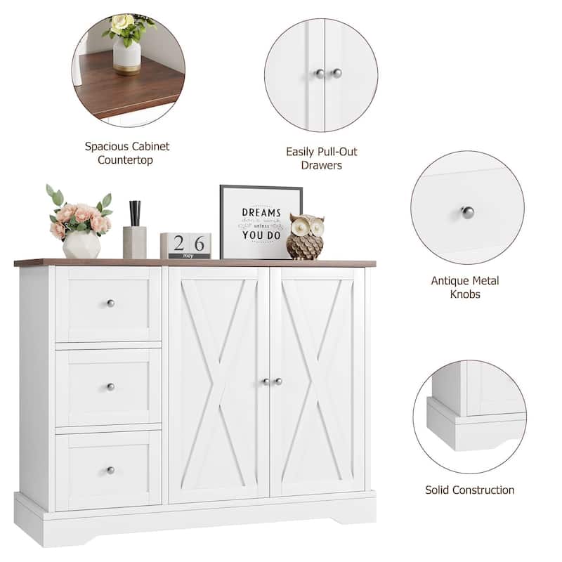 Buffet Cabinet with Storage, Farmhouse Kitchen Cabinet with 3 Drawers