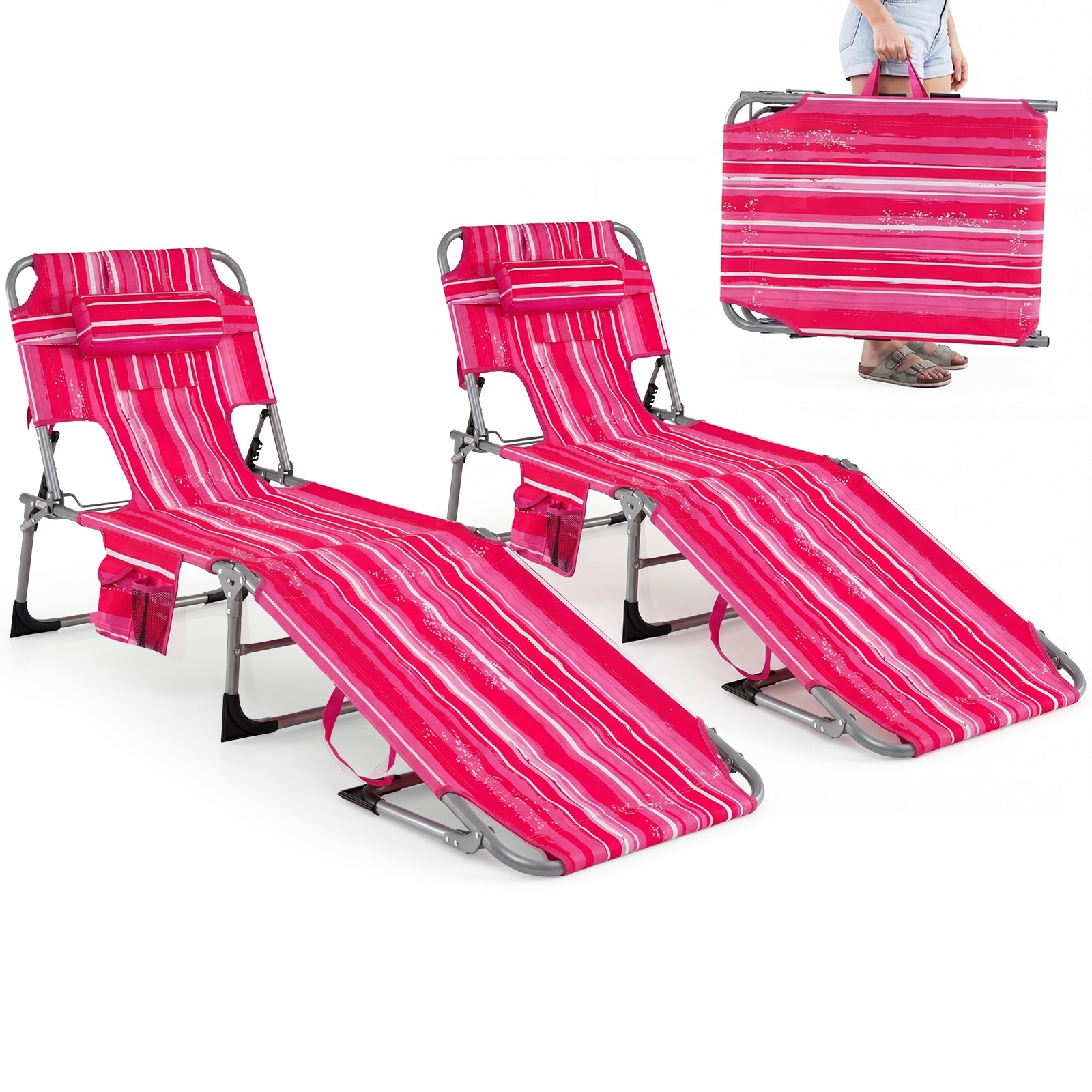 Gymax Tanning 2PCS Chair w/ Face & Arm Holes Folding Chaise Lounge