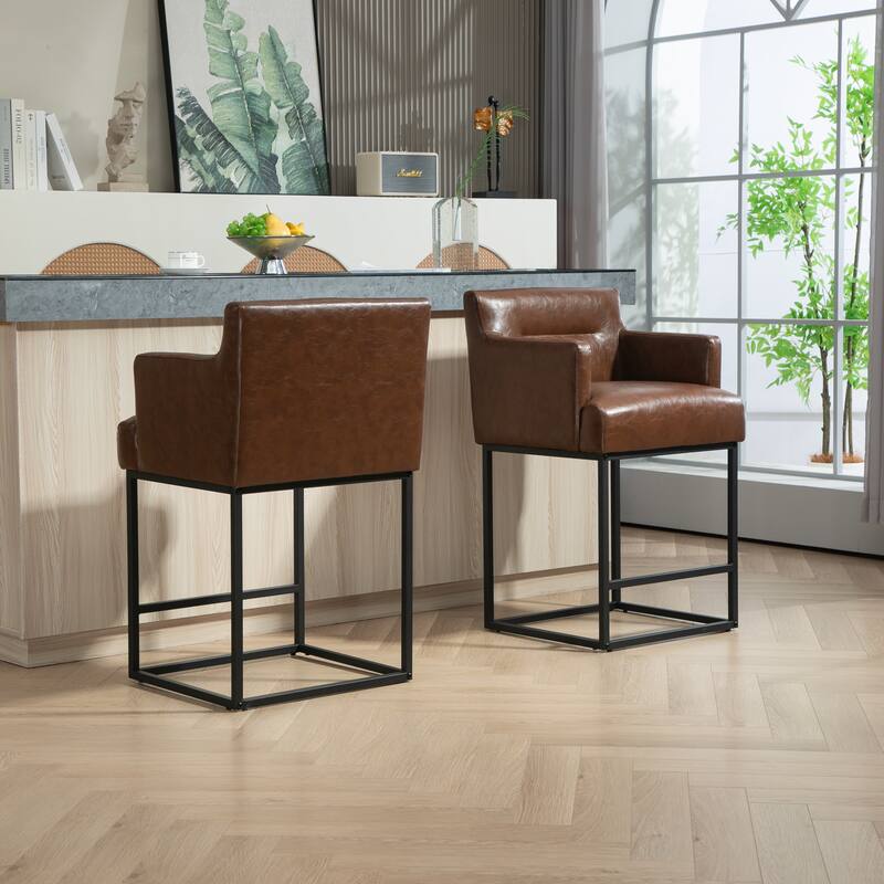 House Hold Counter Height Bar Stools Set of 2,Modern Square PU Bar Stool