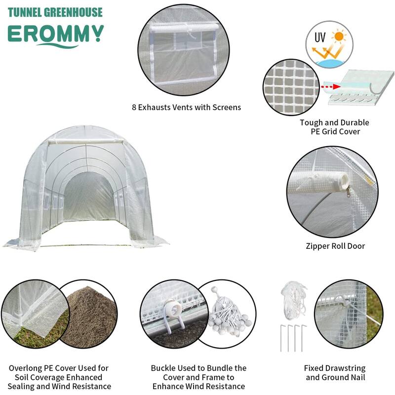 EROMMY Large Walk-in Greenhouse, Portable Greenhouse with 2 Roll-up Zippered Doors&20 Screen Windows, Tunnel Garden Plant
