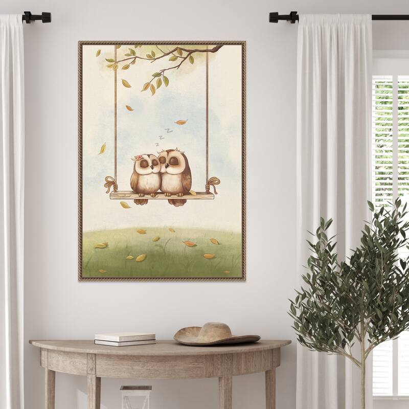 Owls In Love by Xuan Thai Framed Canvas Wall Art Print