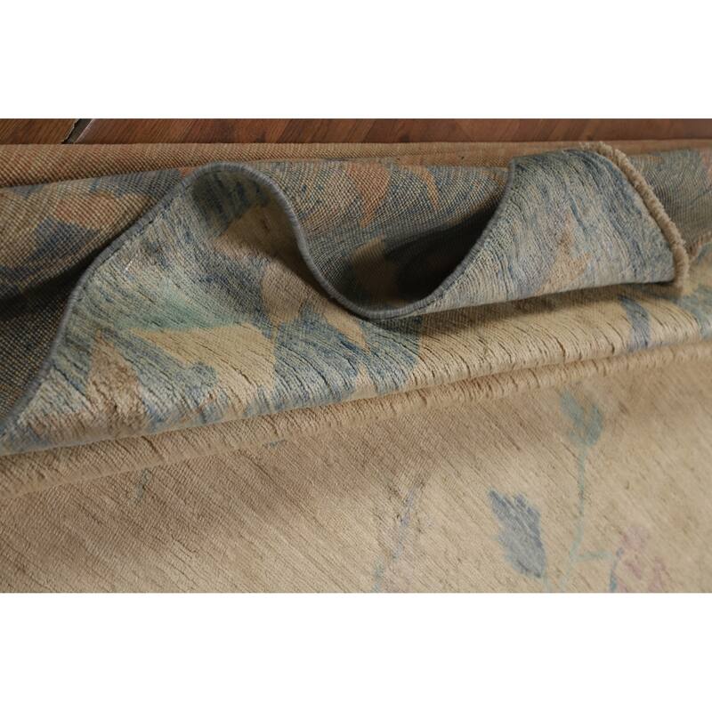 Hand Knotted Oriental 100% Wool Carpet Traditional Floral Beige & Ivories Art Deco Area Rug - 13' 5'' X 9' 8''