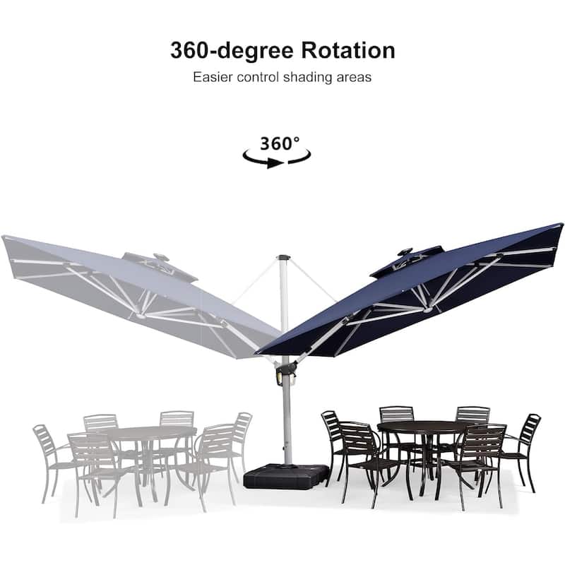 PURPLE LEAF 11 ft Double Top LED Square Patio Cantilever Umbrella with Base