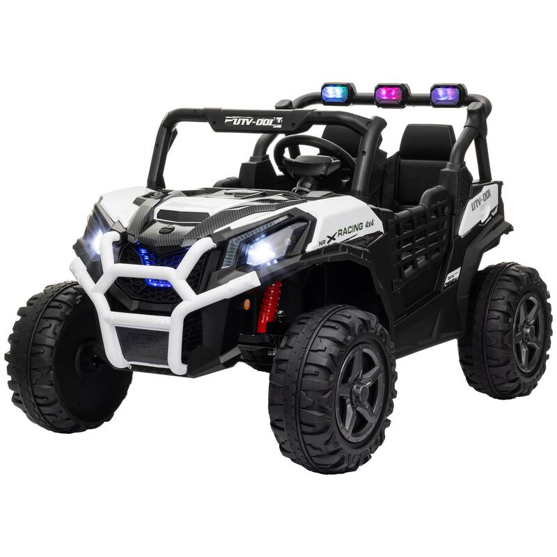 Qaba 24V Kids Electric Car, 2 Seater with Remote Control, Spring Suspension, LED Lights, Music, Horn - White