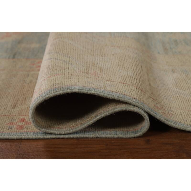 Hand Knotted Oriental 100% Wool Carpet Transitional All-Over Navy Blue & Blues Oushak Area Rug - 12' 5'' X 8' 8''