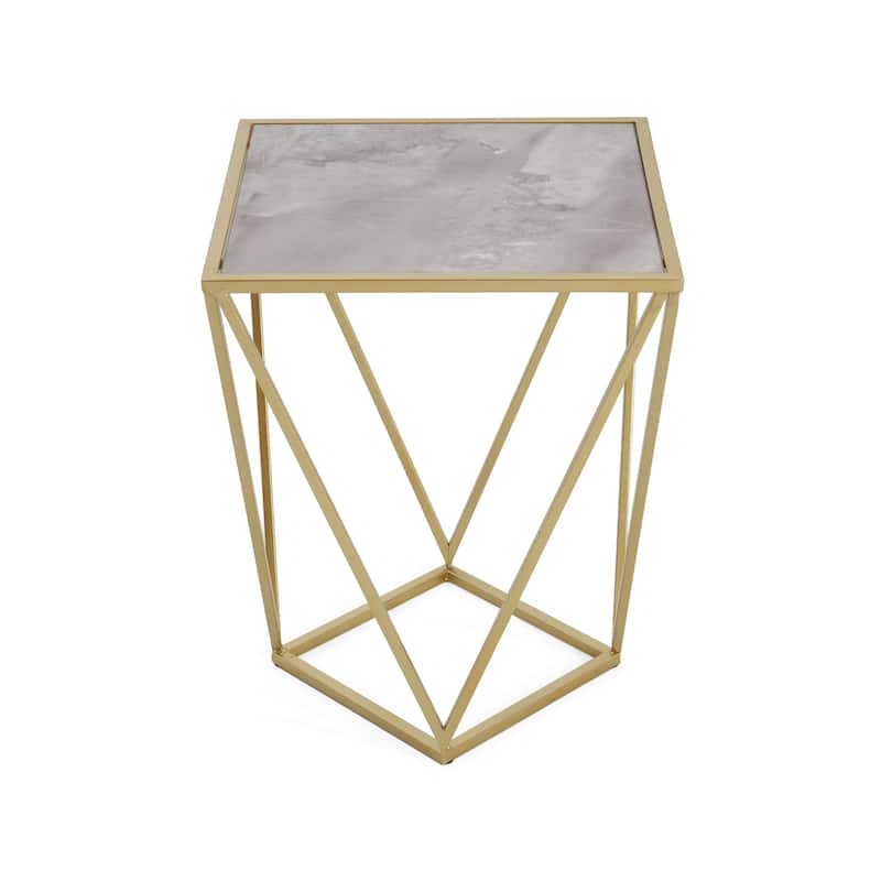 Constructed With A Sturdy Iron Frame And A Durable Tempered Glass Surface Creative Simple Glass Side Table,Gold+White Color