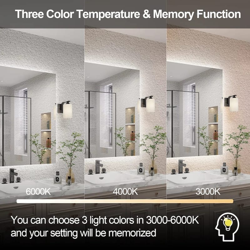 Frameless Anti-Fog 3 Colors Dimmable LED Backlit Wall Bathroom Vanity Mirror