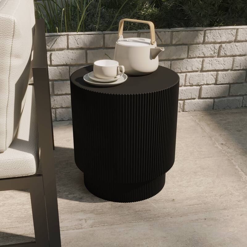 Eden 14-Inch Wide Round Side Table in Fiberstone Accent End Table for Indoor and Outdoor