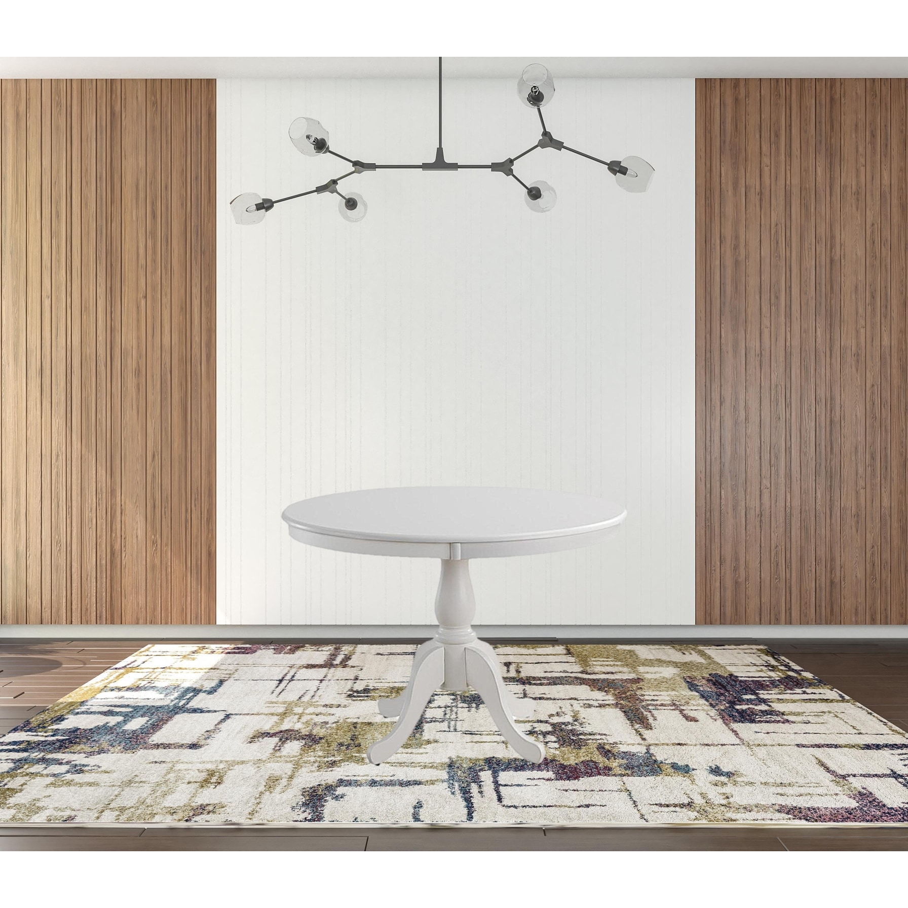 42" White Round Turned Pedestal Base Wood Dining Table
