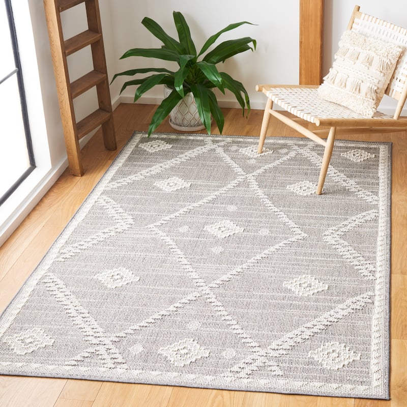 SAFAVIEH Global Dervla Moroccan Boho Tribal Indoor/ Outdoor Waterproof - 8' x 10' - Dark Grey/Ivory - Runner/Rectangle