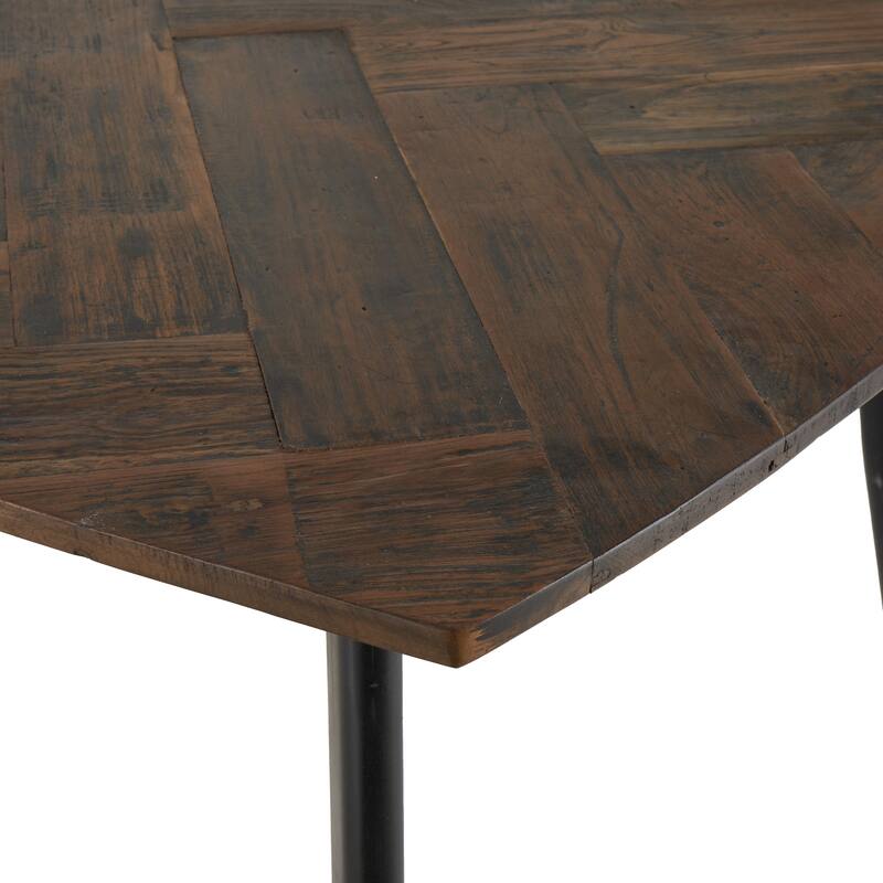 Brown Teak Wood Modern Live Edge Dining Table with Black Metal Legs