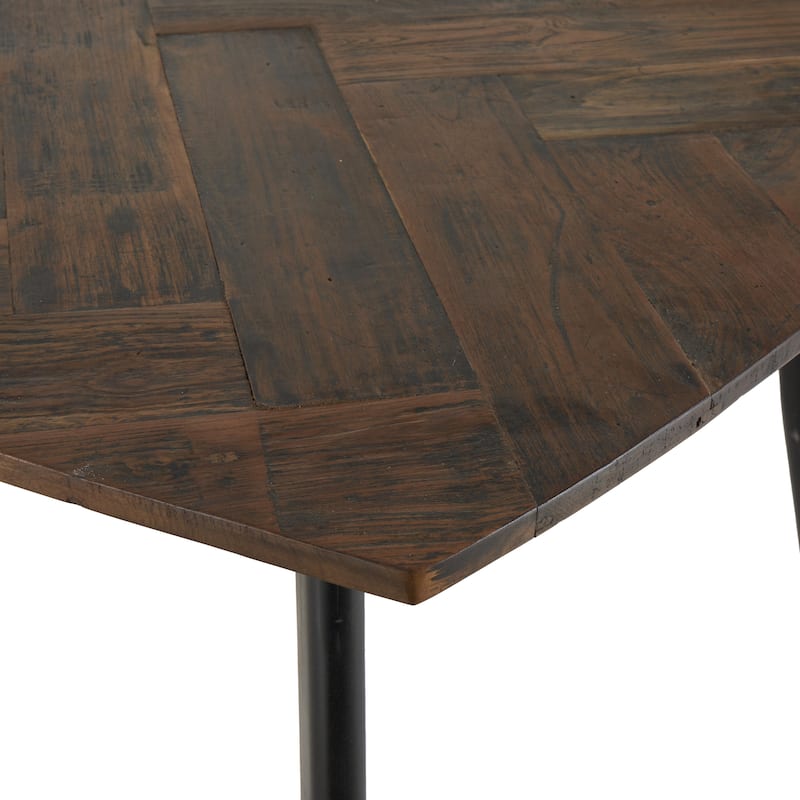 Teak Wood Modern Live Edge Dining Table with Black Metal Legs - Brown - Roche River Decor