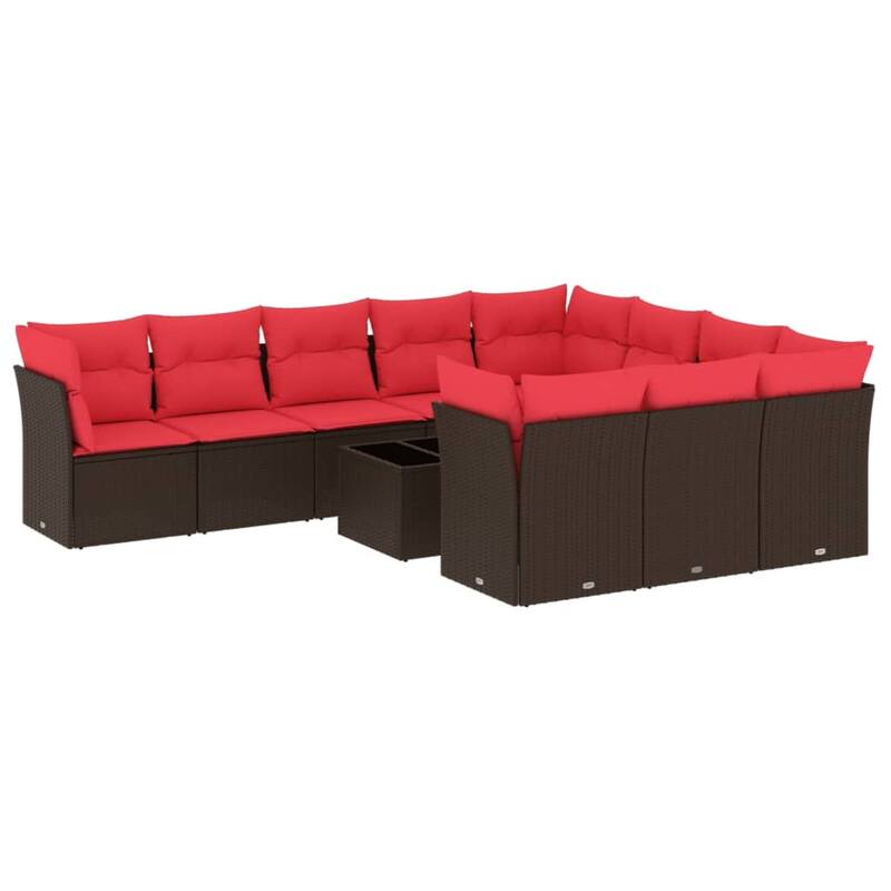vidaXL 10/11 Piece Patio Sofa Set with Cushions Brown/Gray Poly Rattan - 21.7 x 24.4 x 27.2