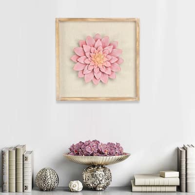 Pink Wood Framed Metal Flower Wall Decor